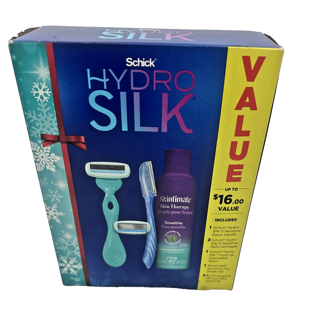 Schick Hydro Silk 5 Sensitive Razor Set- Skintimate 7oz Shave Gel Gift Bundle